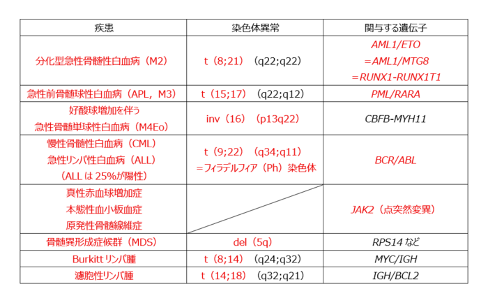 造血器腫瘍の染色体遺伝子異常改